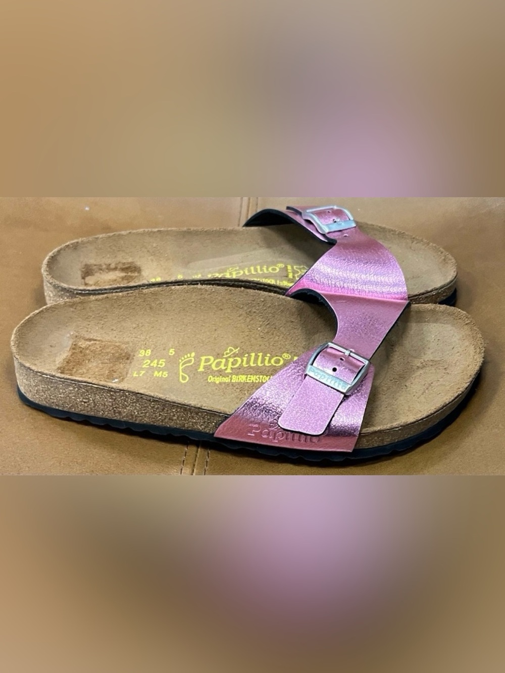 Papillio by Birkenstock Metallic Pink Madrid Slides Sandals 38/7-7 1/2